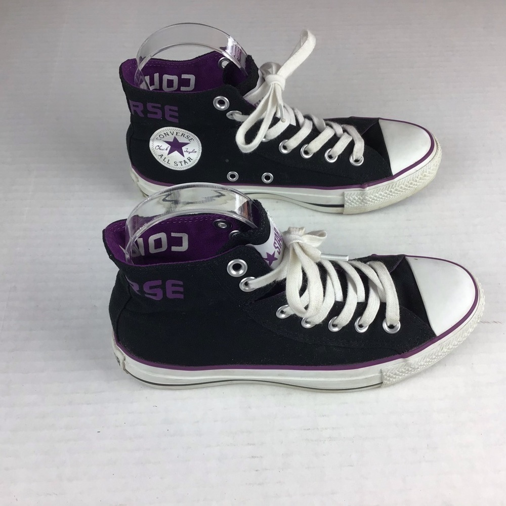 Converse All Star Black and Purple High Top Fold Down Sneakers Size 6